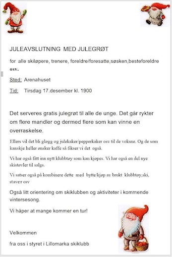 Juleavslutning tirsdag 17.12 kl 1900